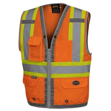 Amsal Inc. - Pioneer Hi-Viz mesh back zip front surveyors safety vest orange V1010250_front