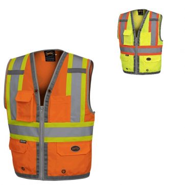 Amsal Inc. - Pioneer Hi-Viz mesh back zip front surveyors safety vest orange V1010250_front combo